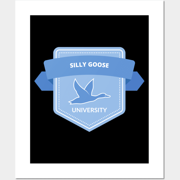 Silly Goose University - Flying Goose Blue Emblem Wall Art by Double E Design